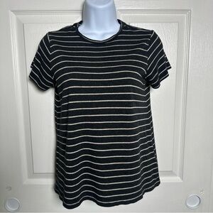 Marine Layer Women’s Tee Size XS Black Gold Pinstripe Stripe Holiday Metallic